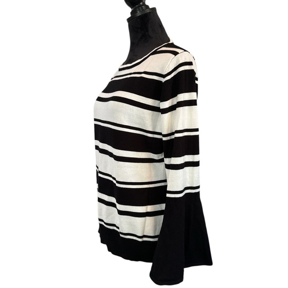 Vida Milano Black & White Striped Bell Sleeve Sweater Size L Cotton Blend - Picture 2 of 8